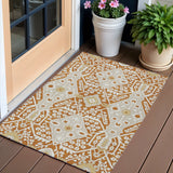 3' X 5' Orange Beige And Gold Floral Washable Indoor Outdoor Area Rug