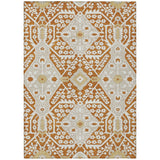 3' X 5' Orange Beige And Gold Floral Washable Indoor Outdoor Area Rug