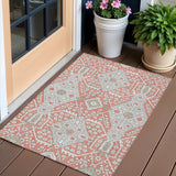 3' X 5' Salmon Gray And Taupe Floral Washable Indoor Outdoor Area Rug