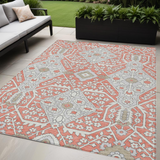5' X 8' Salmon Gray And Taupe Floral Washable Indoor Outdoor Area Rug