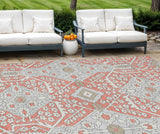 8' X 10' Salmon Gray And Taupe Floral Washable Indoor Outdoor Area Rug