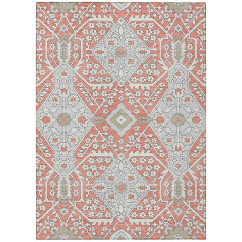 8' X 10' Salmon Gray And Taupe Floral Washable Indoor Outdoor Area Rug