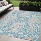 5' X 8' Teal Blue Gray And Beige Floral Washable Indoor Outdoor Area Rug