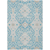8' X 10' Teal Blue Gray And Beige Floral Washable Indoor Outdoor Area Rug