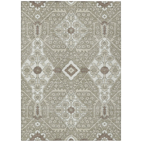 8' X 10' Taupe Beige And Ivory Floral Washable Indoor Outdoor Area Rug