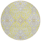 8' Yellow Ivory And Beige Round Floral Washable Indoor Outdoor Area Rug