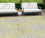 8' X 10' Yellow Ivory And Beige Floral Washable Indoor Outdoor Area Rug