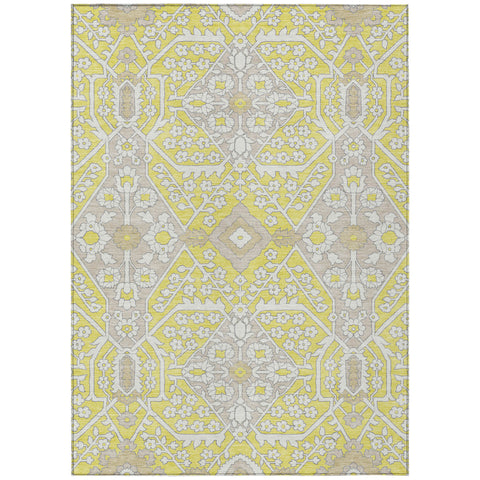 8' X 10' Yellow Ivory And Beige Floral Washable Indoor Outdoor Area Rug