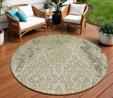 8' Artichoke Green And Beige Round Medallion Washable Indoor Outdoor Area Rug