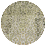 8' Artichoke Green And Beige Round Medallion Washable Indoor Outdoor Area Rug