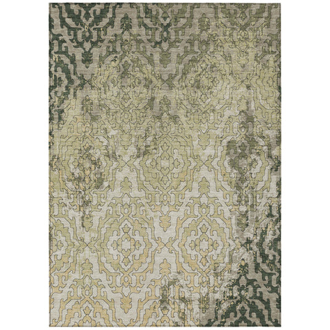 8' X 10' Artichoke Green And Beige Medallion Washable Indoor Outdoor Area Rug