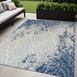 5' X 8' Navy Blue Beige And Sky Blue Medallion Washable Indoor Outdoor Area Rug