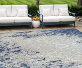 8' X 10' Navy Blue Beige And Sky Blue Medallion Washable Indoor Outdoor Area Rug