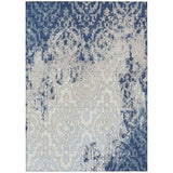 8' X 10' Navy Blue Beige And Sky Blue Medallion Washable Indoor Outdoor Area Rug