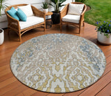 8' Sky Blue And Denim Blue Round Medallion Washable Indoor Outdoor Area Rug