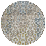 8' Sky Blue And Denim Blue Round Medallion Washable Indoor Outdoor Area Rug