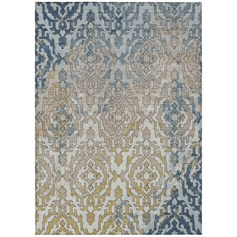 8' X 10' Sky Blue And Denim Blue Medallion Washable Indoor Outdoor Area Rug
