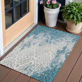 3' X 5' Teal Blue Gray And Ivory Medallion Washable Indoor Outdoor Area Rug