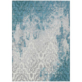3' X 5' Teal Blue Gray And Ivory Medallion Washable Indoor Outdoor Area Rug