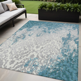 5' X 8' Teal Blue Gray And Ivory Medallion Washable Indoor Outdoor Area Rug