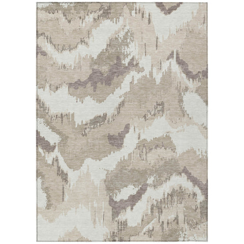 5' X 8' Beige Brown And Ivory Abstract Washable Indoor Outdoor Area Rug