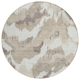 8' Beige Brown And Ivory Round Abstract Washable Indoor Outdoor Area Rug