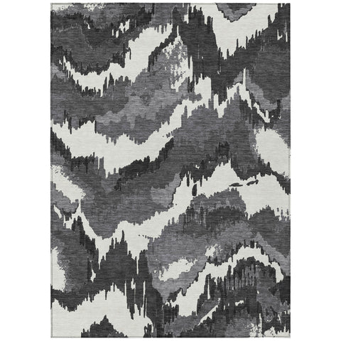 3' X 5' Black Gray And Charcoal Abstract Washable Indoor Outdoor Area Rug