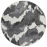 8' Black Gray And Charcoal Round Abstract Washable Indoor Outdoor Area Rug