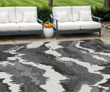 8' X 10' Black Gray And Charcoal Abstract Washable Indoor Outdoor Area Rug