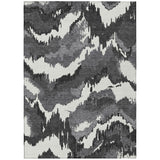 8' X 10' Black Gray And Charcoal Abstract Washable Indoor Outdoor Area Rug