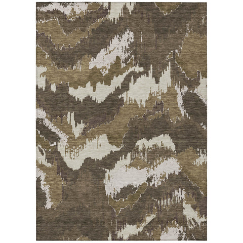 3' X 5' Brown Beige And Taupe Abstract Washable Indoor Outdoor Area Rug