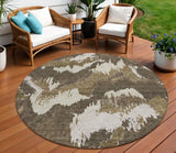 8' Brown Beige And Taupe Round Abstract Washable Indoor Outdoor Area Rug