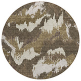8' Brown Beige And Taupe Round Abstract Washable Indoor Outdoor Area Rug