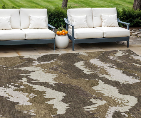 8' X 10' Brown Beige And Taupe Abstract Washable Indoor Outdoor Area Rug