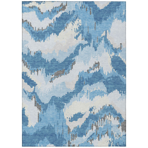 8' X 10' Sky Blue And Denim Blue Abstract Washable Indoor Outdoor Area Rug