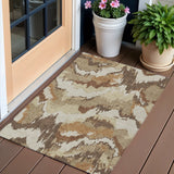 3' X 5' Brown And Beige Abstract Washable Indoor Outdoor Area Rug