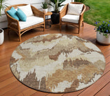 8' Brown And Beige Round Abstract Washable Indoor Outdoor Area Rug