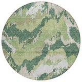 8' Green Ivory And Beige Round Abstract Washable Indoor Outdoor Area Rug