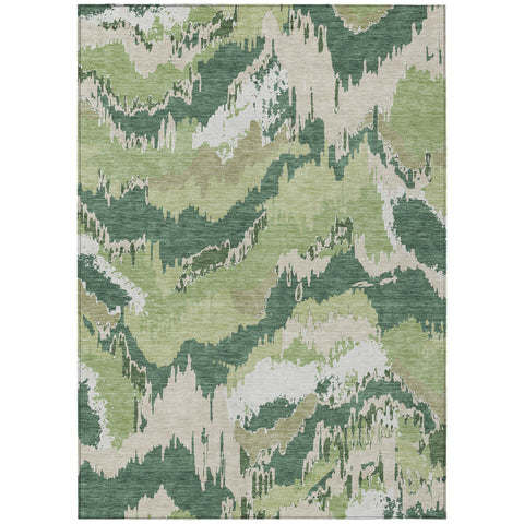 8' X 10' Green Ivory And Beige Abstract Washable Indoor Outdoor Area Rug