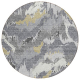 8' Gray Silver And Charcoal Round Abstract Washable Indoor Outdoor Area Rug