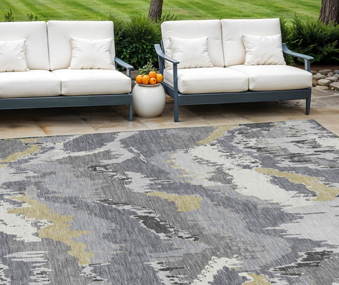 8' X 10' Gray Silver And Charcoal Abstract Washable Indoor Outdoor Area Rug