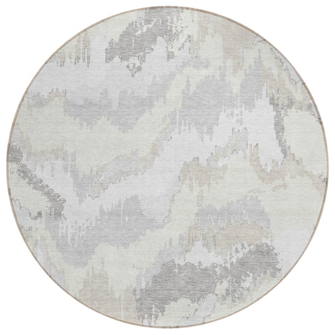 8' Ivory Beige And Cream Round Abstract Washable Indoor Outdoor Area Rug