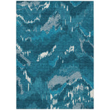 3' X 5' Navy Blue And Teal Blue Abstract Washable Indoor Outdoor Area Rug