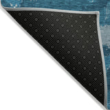 5' X 8' Navy Blue And Teal Blue Abstract Washable Indoor Outdoor Area Rug