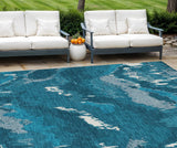 8' X 10' Navy Blue And Teal Blue Abstract Washable Indoor Outdoor Area Rug