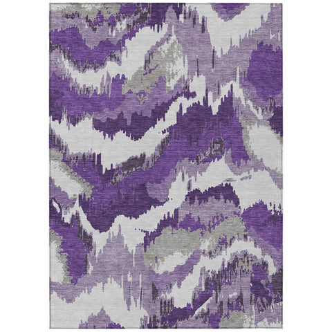 5' X 8' Purple Lavender And Gray Abstract Washable Indoor Outdoor Area Rug