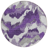8' Purple Lavender And Gray Round Abstract Washable Indoor Outdoor Area Rug