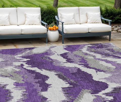 8' X 10' Purple Lavender And Gray Abstract Washable Indoor Outdoor Area Rug