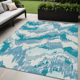 5' X 8' Teal Blue Sky Blue And Aqua Abstract Washable Indoor Outdoor Area Rug