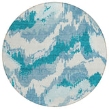 8' Teal Blue Sky Blue And Aqua Round Abstract Washable Indoor Outdoor Area Rug